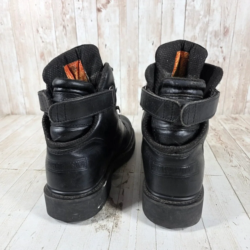 Harley Davidson Mens Black Leather Biker Boots Lace Up Ankle Strap 8.5 Wide Wide